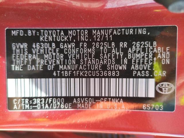 Photo 10 from auction – 2012 TOYOTA CAMRY with VIN 4T1BF1FK2CU536883