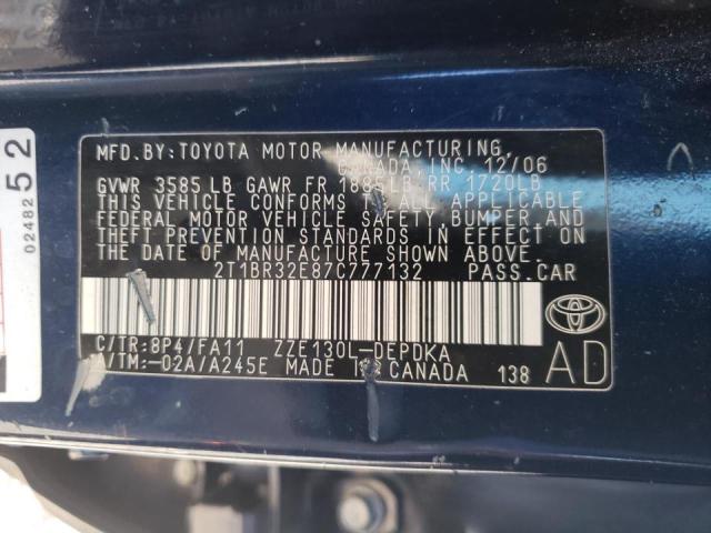 Photo 10 from auction – 2007 TOYOTA COROLLA CE with VIN 2T1BR32E87C777132