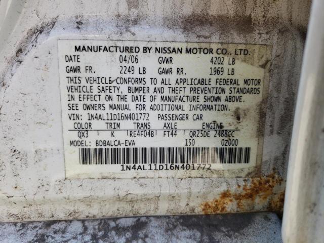 Photo 10 from auction – 2006 NISSAN ALTIMA S with VIN 1N4AL11D16N401772