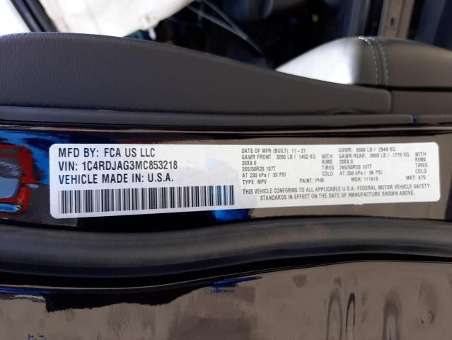 Photo 10 from auction – 2021 DODGE DURANGO SX with VIN 1C4RDJAG3MC853218