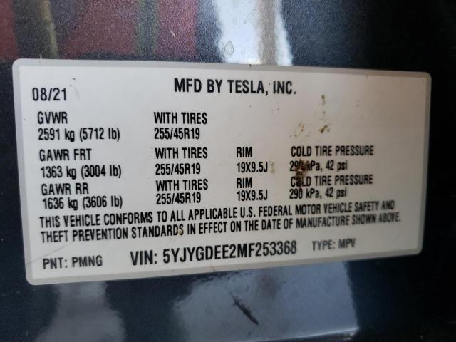 Photo 10 from auction – 2021 TESLA MODEL Y with VIN 5YJYGDEE2MF253368