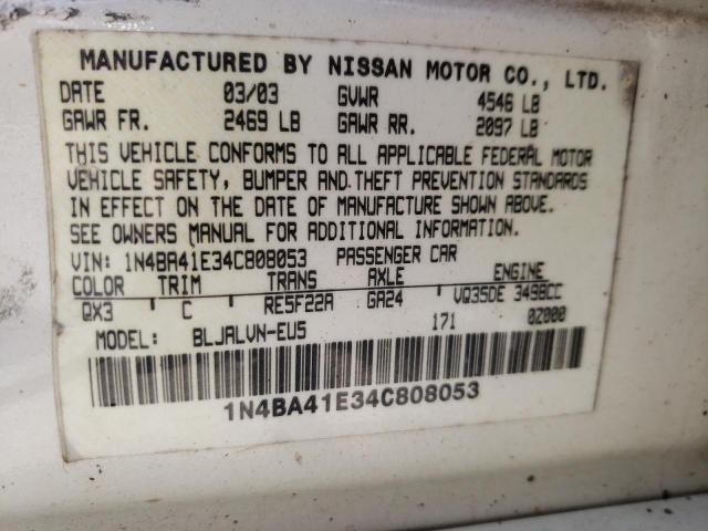 Photo 10 from auction – 2004 NISSAN MAXIMA SE with VIN 1N4BA41E34C808053