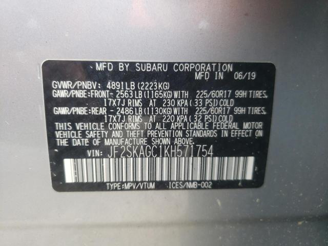Photo 10 from auction – 2019 SUBARU FORESTER P with VIN JF2SKAGC1KH571754