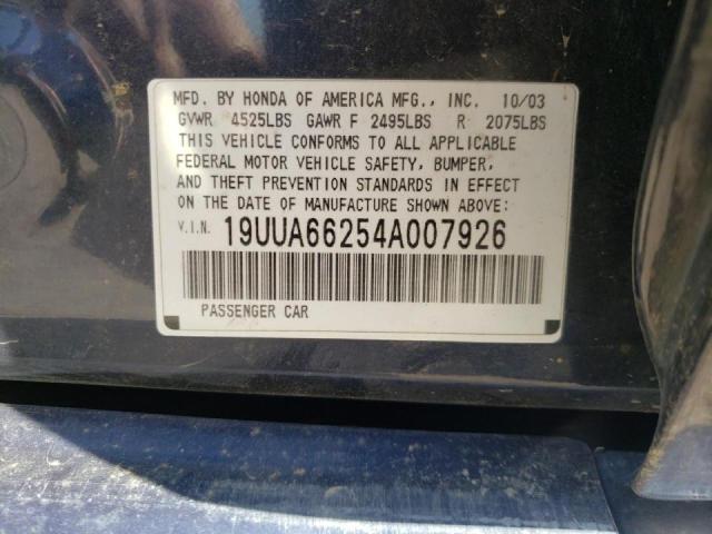 Photo 10 from auction – 2004 ACURA TL with VIN 19UUA66254A007926