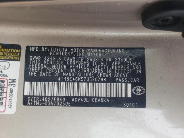 Photo 10 from auction – 2007 TOYOTA CAMRY CE with VIN 4T1BE46K57U520798