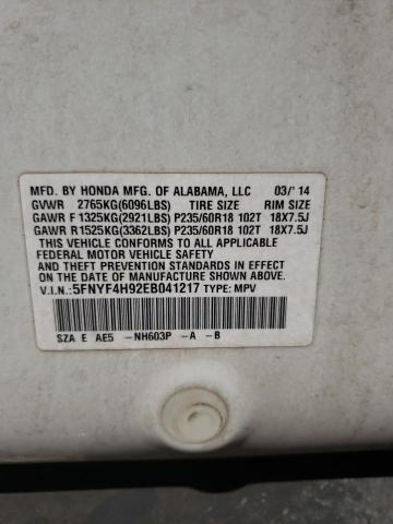 Photo 10 from auction – 2014 HONDA PILOT TOUR with VIN 5FNYF4H92EB041217