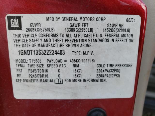 Photo 10 from auction – 2002 CHEVROLET TRAILBLAZE with VIN 1GNDT13S322234403