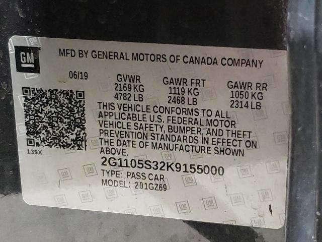 Photo 10 from auction – 2019 CHEVROLET IMPALA PRE with VIN 2G1105S32K9155000