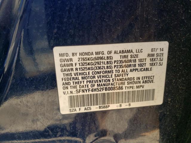 Photo 10 from auction – 2015 HONDA PILOT EXL with VIN 5FNYF4H52FB008586