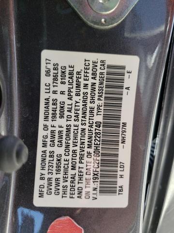 Photo 10 from auction – 2017 HONDA CIVIC LX with VIN 19XFC2F60HE228740