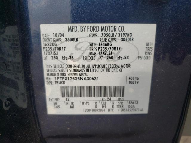 Photo 10 from auction – 2005 FORD F150 with VIN 1FTPX12535NA30631