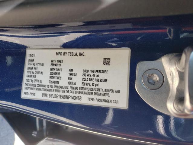 Photo 10 from auction – 2022 TESLA MODEL 3 with VIN 5YJ3E1EA8NF143468