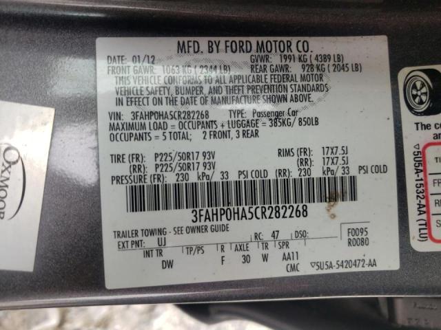 Photo 10 from auction – 2012 FORD FUSION SE with VIN 3FAHP0HA5CR282268