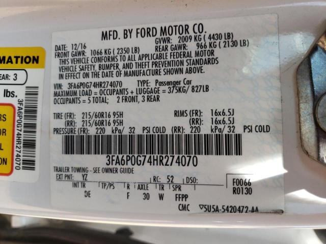 Photo 10 from auction – 2017 FORD FUSION S with VIN 3FA6P0G74HR274070