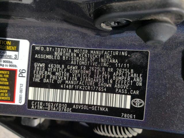 Photo 10 from auction – 2012 TOYOTA CAMRY BASE with VIN 4T4BF1FK2CR177654
