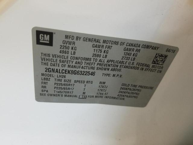 Photo 10 from auction – 2016 CHEVROLET EQUINOX LT with VIN 2GNALCEK8G6322546