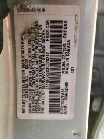 Photo 10 from auction – 2003 TOYOTA COROLLA MA with VIN 2T1KR32E23C078217