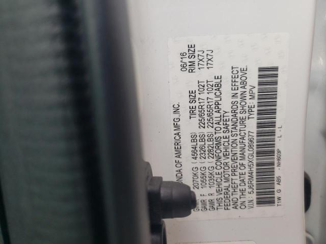 Photo 10 from auction – 2016 HONDA CRV with VIN 5J6RM4H5XGL089677