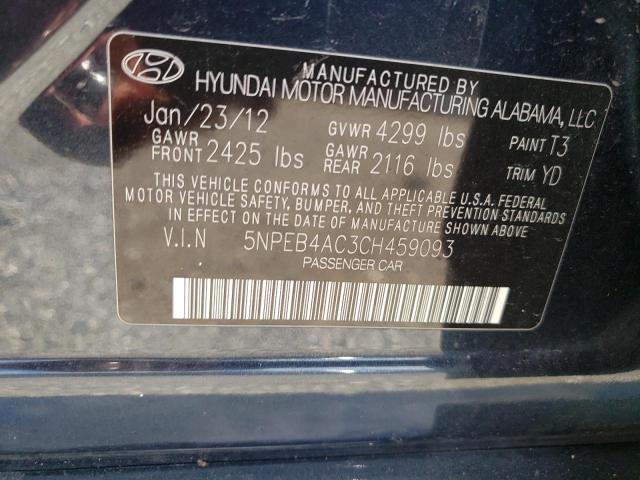 Photo 10 from auction – 2012 HYUNDAI SONATA GLS with VIN 5NPEB4AC3CH459093