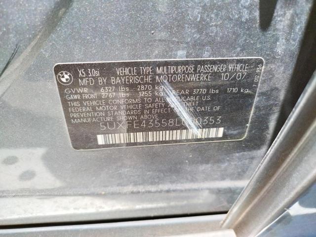 Photo 10 from auction – 2008 BMW X5 3.0I with VIN 5UXFE43558L000353