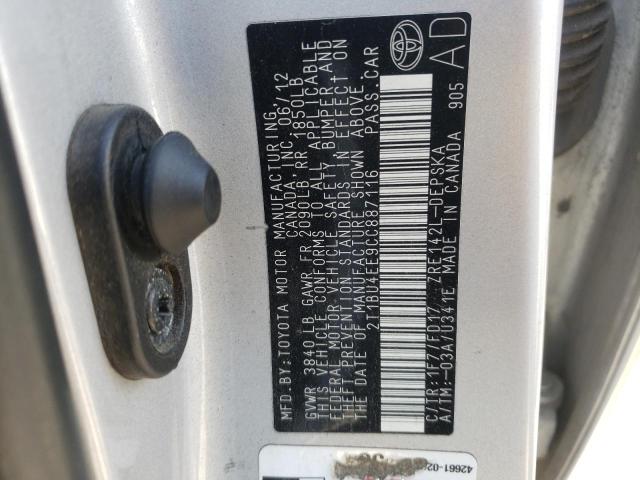Photo 10 from auction – 2012 TOYOTA COROLLA BA with VIN 2T1BU4EE9CC887116