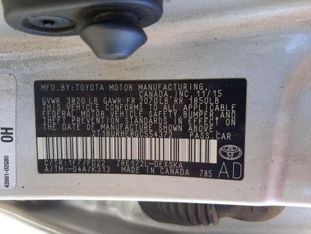 Photo 10 from auction – 2016 TOYOTA COROLLA L with VIN 2T1BURHE8GC554372