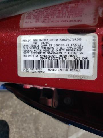 Photo 10 from auction – 2003 TOYOTA COROLLA with VIN 1NXBR32EX3Z034979