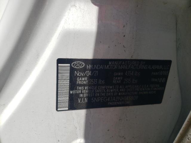 Photo 10 from auction – 2022 HYUNDAI SONATA SE with VIN 5NPEG4JA2NH145809
