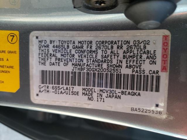 Photo 10 from auction – 2002 LEXUS ES 300 with VIN JTHBF30GX20052551