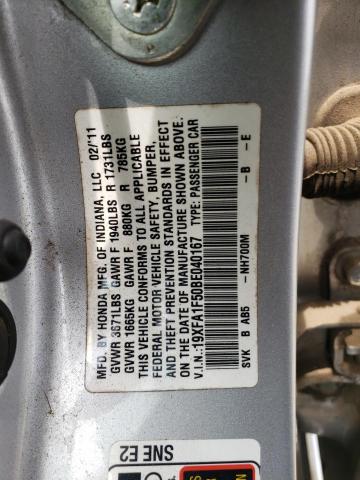 Photo 10 from auction – 2011 HONDA CIVIC LX with VIN 19XFA1F50BE040167