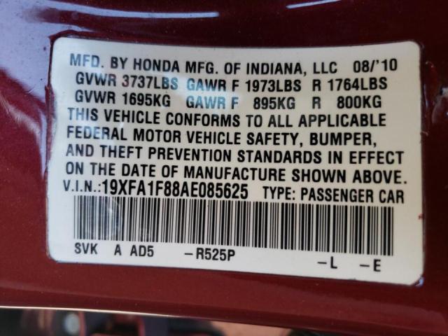 Photo 10 from auction – 2010 HONDA CIVIC EX with VIN 19XFA1F88AE085625