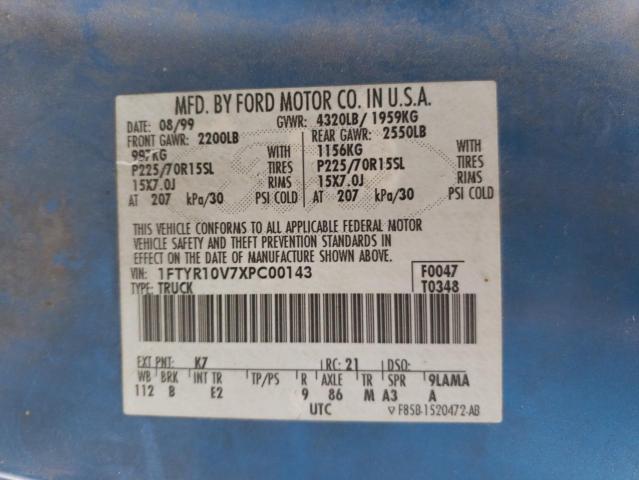 Photo 10 from auction – 1999 FORD RANGER with VIN 1FTYR10V7XPC00143