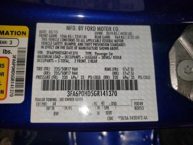 Photo 10 from auction – 2016 FORD FUSION SE with VIN 3FA6P0HD5GR141370