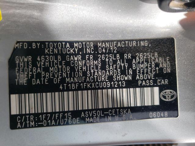 Photo 10 from auction – 2012 TOYOTA CAMRY BASE with VIN 4T1BF1FKXCU091213