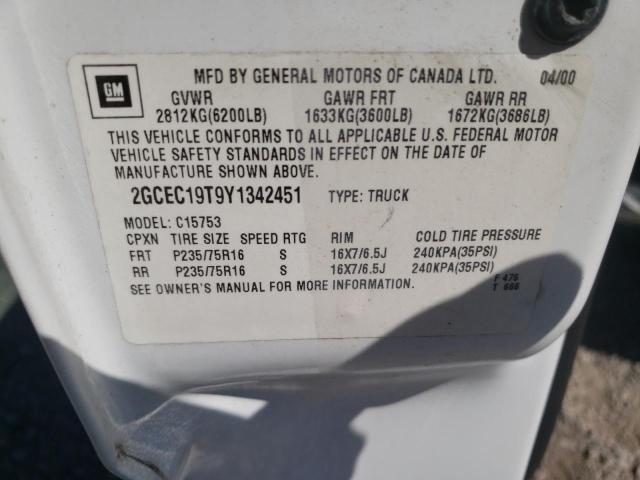 Photo 10 from auction – 2000 CHEVROLET SILVERADO with VIN 2GCEC19T9Y1342451