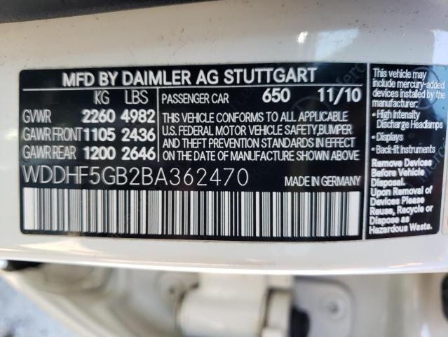 Photo 10 from auction – 2011 MERCEDES-BENZ E 350 with VIN WDDHF5GB2BA362470