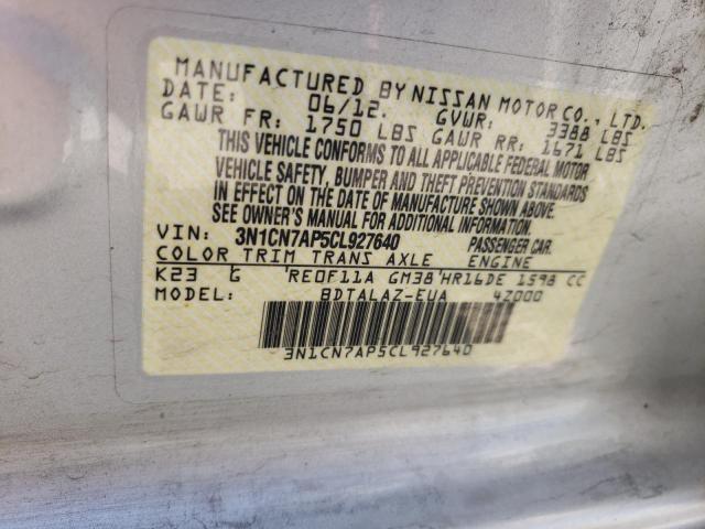Photo 10 from auction – 2012 NISSAN VERSA S with VIN 3N1CN7AP5CL927640