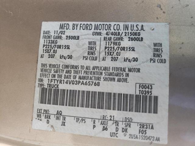 Photo 10 from auction – 2003 FORD RANGER SUP with VIN 1FTYR14V03PA65768