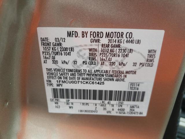 Photo 10 from auction – 2012 FORD ESCAPE XLT with VIN 1FMCU0D71CKC61425