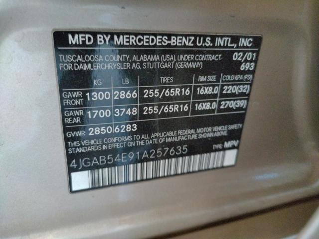 Photo 10 from auction – 2001 MERCEDES-BENZ ML 320 with VIN 4JGAB54E91A257635