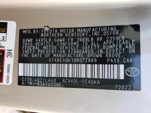 Photo 10 from auction – 2009 TOYOTA CAMRY BASE with VIN 4T4BE46K19R072889