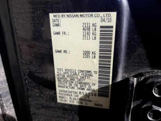 Photo 10 from auction – 2010 NISSAN MAXIMA S with VIN 1N4AA5AP3AC851158
