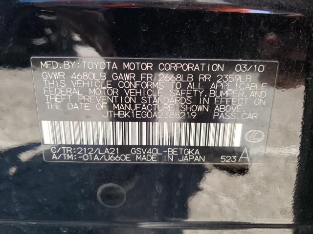 Photo 10 from auction – 2010 LEXUS ES 350 with VIN JTHBK1EG0A2388219