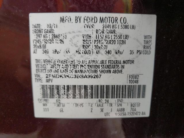 Photo 10 from auction – 2011 FORD EDGE LIMIT with VIN 2FMDK3KC3BBA99267
