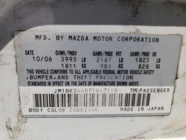 Photo 10 from auction – 2007 MAZDA 3 HATCHBAC with VIN JM1BK344871647218