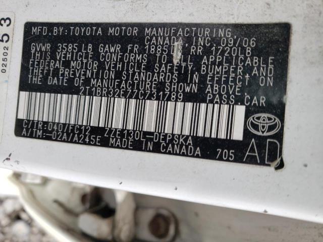 Photo 10 from auction – 2007 TOYOTA COROLLA with VIN 2T1BR32E77C731789