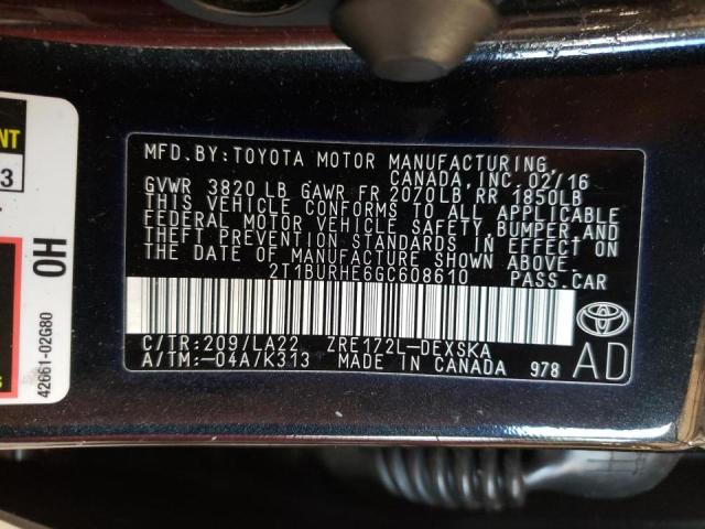 Photo 10 from auction – 2016 TOYOTA COROLLA L with VIN 2T1BURHE6GC608610