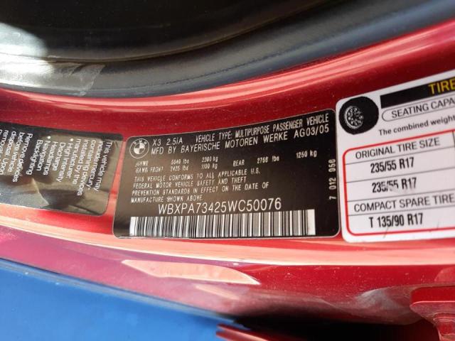 Photo 10 from auction – 2005 BMW X3 2.5I with VIN WBXPA73425WC50076