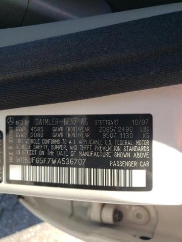 Photo 10 from auction – 1998 MERCEDES-BENZ E 320 with VIN WDBJF65F7WA536707