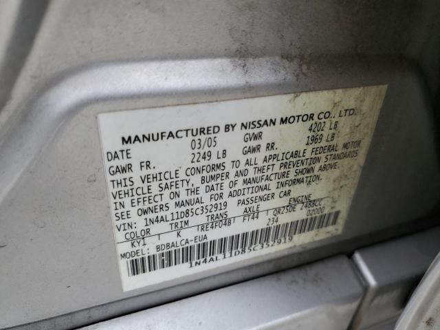 Photo 10 from auction – 2005 NISSAN ALTIMA S with VIN 1N4AL11D85C352919